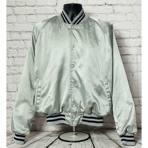 Vintage Sports Silver Plain Snap Satin Jacket Bomber Coat Size XL USA Buffalo